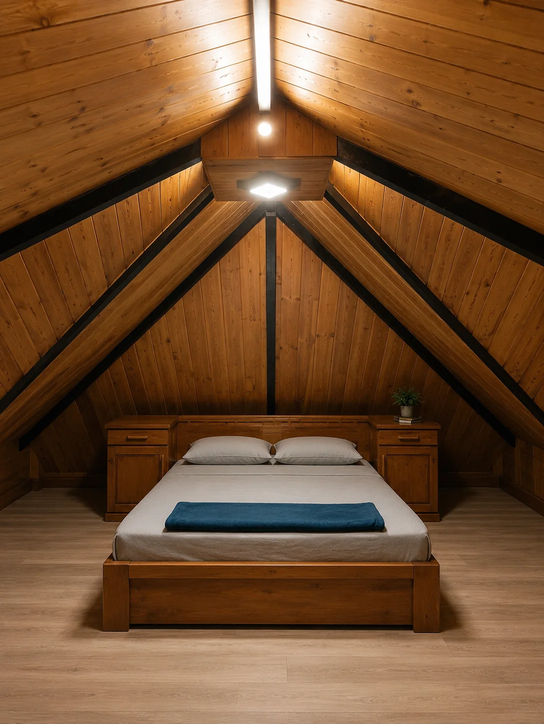 Warm timber attic room at Mount Edge Hotel