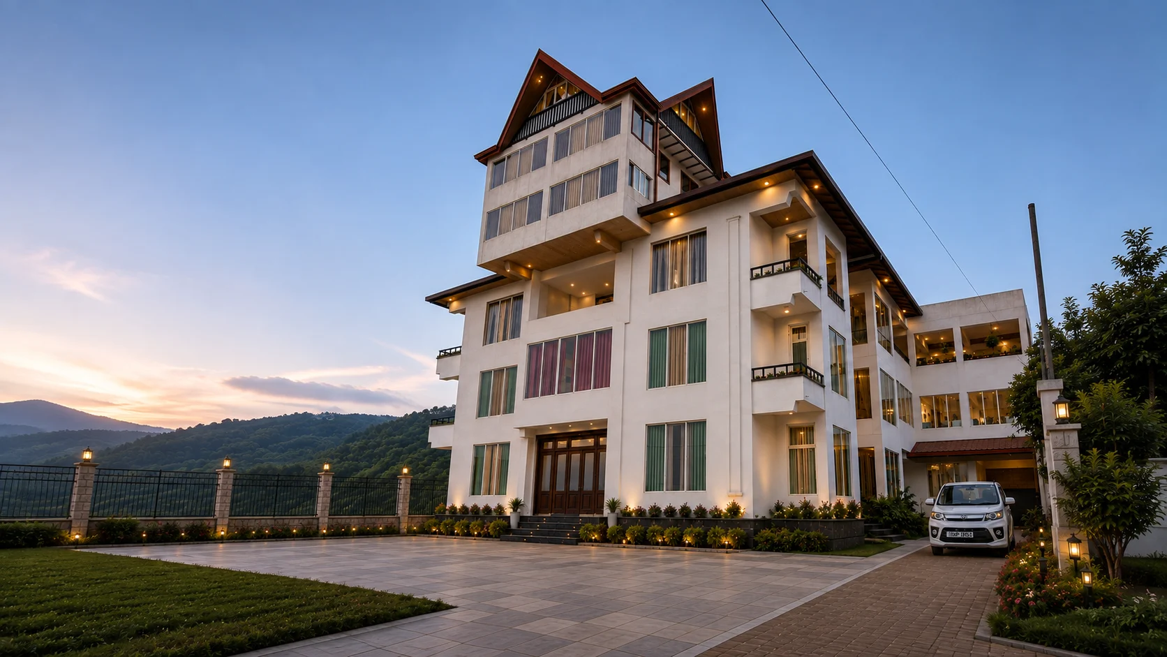 Mount Edge Hotel exterior at dusk